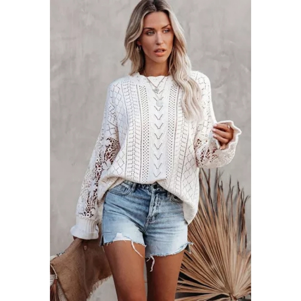 LAST ONE! Plus Size ANGEL Lace Crochet Knit Sweater - Picture 6 of 8